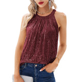 Fongt Summer New Ladies Elegant Chiffon Shirt Round Sleeveless Shirt Casual