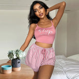 Fongt Sling Pyjamas Women's Sleet Shorts Set Letter Striped Print Lady's Home Clothes Can Be