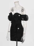 Fashion Folded Dress 2025 New High-End Feeling Shoulder Three-Dimensional Flowers Splicing Bag Hip Dress Women's