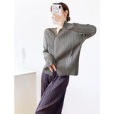 Fongt Folded 2025 Summer Folding New Zipper Open-Shirt Solid Color High-End Feel Wrinkled Top Shirt Shirt