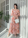 Fongt Early Autumn Collared Flakes And Snowflake Cake Skirt Seven-Sleeved Luxury Dress