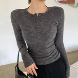 Spring Thin Cotton T-shirts Tees Women's Elastic Slim Solid Soft Semi-transparent O-neck Tshirt Top Real Photos-Outfit