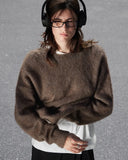 Fongt Short Gray Jacket Sweater For The Autumn And Winter 2025 Loose Long-Haired Alpaca Collar Knitted Shirt