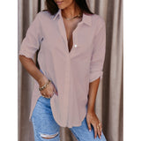 Fongt Explosion Autumn Simple Long Sleeve V-Neck Button Lady Shirt Shirt Woman