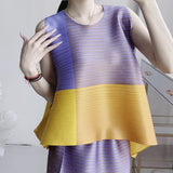 Fongt Wear Three Houses Folded 2025 Sleeveless Splicing Ribbon Loose Top High Waist Folded Skirt Rainbow