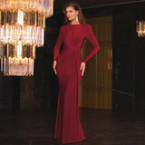 Fongt Women's Evening Dress 2025 Summer New Fashion Temperament Dress With A Round-Neck Long-Sleeved Dress