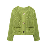 Fongt 2025 New Women's Solid-Color Casual Fashion Coarse Knit Long-Sleeved Sweater Cardigan Jacket