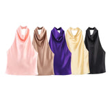 Fongt Summer New Silk Hysm Texture Hanging Neck Dress 3203317 Vatry Dress 3210317
