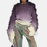 Fongt Wind Gradually Pull Wool Edge Long Sleeve Knit Jacket Spring 2024 New Fashion Trend Design Sense Sweater Woman-Outfit