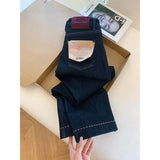 Fongt Wind Dark Blue High-Waisted Straight Jeans Women Autumn And Winter New Design Sense Loose Broad Legs Long Pants