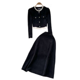 Fongt Dress Girl Autumn And Winter High-End Collar Bubble Sleeve Top Skirt Two Sets 0605