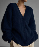 Fongt Women's Imitation Sting Cardigan Women Lazy Wind Loose Sweater Soft Long-Sleeved Knitted Casual