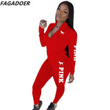 Pink Print Sweatsuits For Women 2 Piece Sets Casual Zipper Sweatshirt + Leggings Tracksuits Spring Fall Sporty