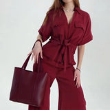 Fongt Summer 2025 Summer Commute Elegance Commute Elegance With V-Neck Tie Trousers Set