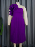 Fongt Fashion Three-Dimensional Flower Dress Sexy Shoulder Slanted Hundredfolded Dresses