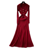 Fongt Fragrant High-End Feel Fashionable Doll Collar Long Sleeve Metal Buckle Waist Knitted Dress Women Autumn Slim Dress