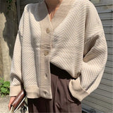 2021 Women's Knitwear Winter Spring Striped V-Neck Cardigans Buttons Oversize Korean Style Lady Sweaters Tops