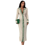 Fongt Slim Lapel Splicing Women's Long-Sleeved Cardigan Dress YF2334-Outfit