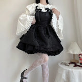Autumn Goth Jacquard Cake Dress Dark Bow Robe Tunic Dresses Gothic Summer Vestido Feminino Speghetti Strap