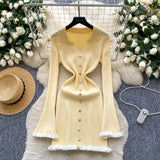 Fongt Luxury Famous Knitted Dress Woman Autumn Wooden Ear Over The Collar To Slim Beautiful Sister Mid-Long Dress