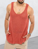 Fongt Spring And Summer Men's Casual Top Tank Top Sleeveless Knit Pure Color Men's Sweater