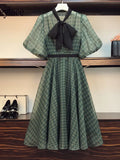 Vintage Design Elegant Dresses Summer Bow Collar Polka Dot Print Chiffon Dresses Puff Sleeve Korean Office Ladies