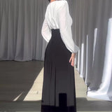 Fongt 2024 New Fashion Color Stitching High Waist Slim Temperament Long-Sleeved Dress-Outfit
