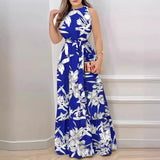 Fongt Summer New Hanging Neck Tie Print Lotus Leaf Dress Woman