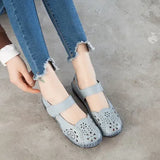 Hollow Genuine Leather Breathable Soft Flat Sandals Summer Women Shoes Woman Casual Solid Buckle Strap Ladies