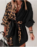 Fongt Women's Wear Commuter Print Color Stitching Leopard Print Lace Middle Sleeve Shirt