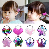 lot Cute Rainbow Solid Sequins Hair Band For Girls Star Heart Crown Elastic Rope Ponytail Holder Headband Hair