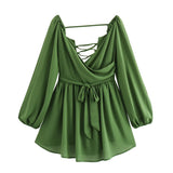 Fongt Women's ZA Summer New Temperament Light V Neck Shoulder Sleeves Tethered Dress