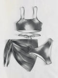 Fongt Tie-Dyed Bikini Swimsuit Female Three-Piece Mesh Skirt Split Bikini