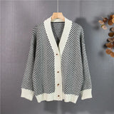 New 2022 Fashionable Elegant Oversized Striped Cardigans Knitted Vintage Women's Autumn Winter Sweater Tops