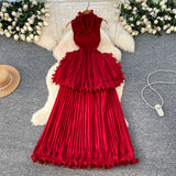 Fongt Luxury High-End Feeling Sleeveless Dress Women's Summer Lotus Leaves Side Waist Temperament Niche Chic Beautiful Long Dress