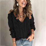 Fongt And Autumn New Women's Cardigan Long Sleeve Hollow V Neck Sweater Women's