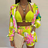 Fongt New Sexy Women's Pure Color Shorts Fashion Three-Piece Set