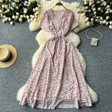 Fongt Piece Of V-Neck Tie With Short Sleeves Of Broken Flower Dress Women's Summer Thin Temperament French Dress