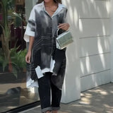 Fongt 2024 New Fashion Gradient Long Irregular Loose Shirt Jacket Women-Outfit