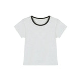 Fongt Color Short-Sleeved T-Shirt Women 2024 Summer New Slim Show Thin And Versatile Short Shoulder Students Pure Color Top