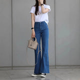 Fongt Retro Blue Trumpet Jeans Women Autumn And Winter New Small Man Without Legs High Waists Thin Horseshoe Horn Trousers