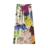 Fongt Folds 2025 Spring And Summer New Elastic Thin Cartoon Cat Print High-Waist Commuting In The First Half Dress