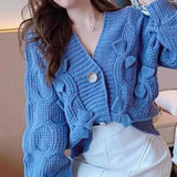 Fongt Three-Dimensional Bow Knot Short Sweet Wind Cardigan Coat Women's 2024 Autumn And Winter New Loose Knit Jacket Women-Outfit
