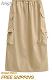 Women's Cargo Skirt Pockets Split Long Skirts Y2k Streetwear 2000s Aesthetic Drawstring Aesthetic Skirts High Waist A Line