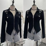 Fongt Shooting Irregular Zipper Collar Short Small Coat With Long Sleeves And Bottom Shirt 2680