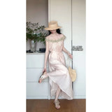 Fongt Atmosphere Feeling A Word Shoulder Pink Dress Women's Seaside Vacation High-End Fairy Dress
