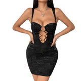 Fongt Women's Street Sexy Hollow Ring Splicing Fashion Design Style Dress Z0770