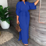 Fongt New Women's Temperament V Tie With Loose Leisure Large-Size Dress 661