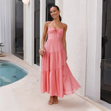 Fongt For Women's Clothing New 2026 Splicing Slings Long-Carbed Strap Large Swing Dress With Rib
