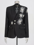 Fongt Show Suit 2025 Autumn New Fashion V Lead Heavy Industry Design Diamond Decoration Blazer Suit Coat Woman